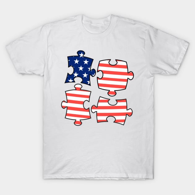Jigsaw puzzle with the American flag. T-Shirt by Ekenepeken